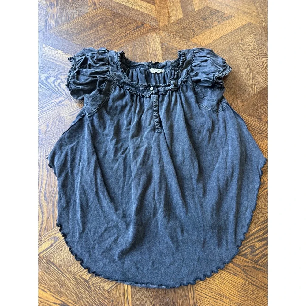 We The Free Free People Black Acid Wash Muse Tunic Babydoll Ruffle Too Size XS